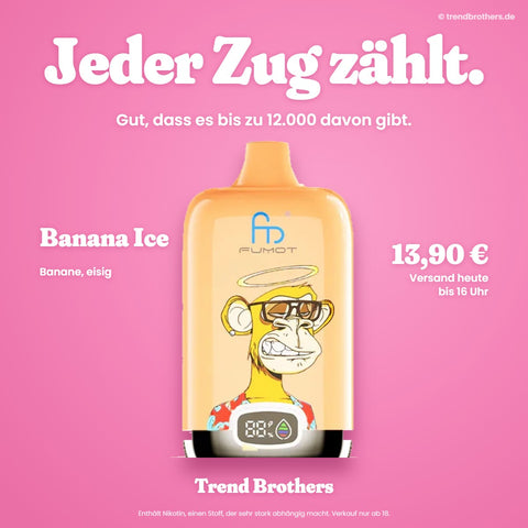 RandM Tornado 12000 Banana Ice – Jeder Zug zählt – bis zu 12.000 Züge