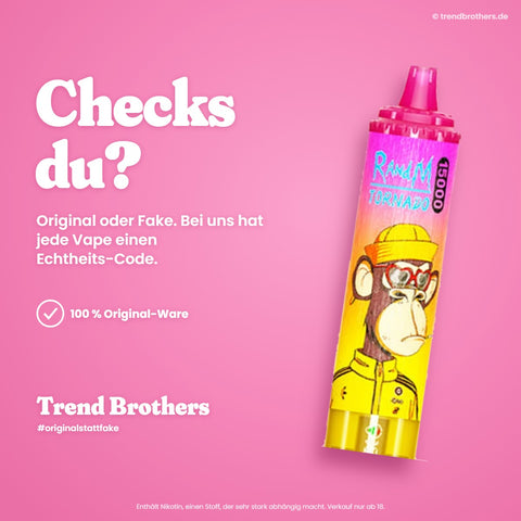 RandM Tornado 15000 Banana Ice – Checks du? 100 % Original-Ware mit Echtheits-Code bei Trend Brothers