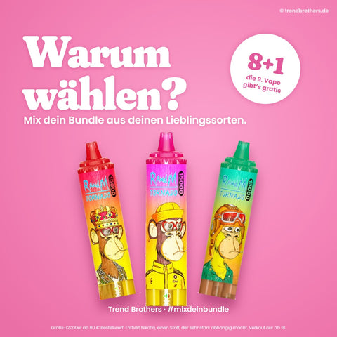 RandM Tornado 15000 Banana Ice – Mix-Bundle: 8 Sorten + 1 gratis