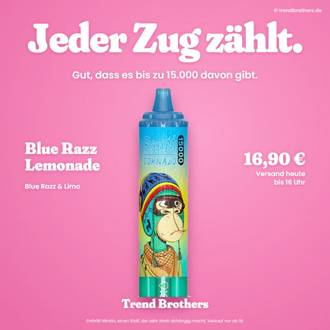 RandM Tornado 15000 Blue Razz Lemonade – Jeder Zug zählt – bis zu 15.000 Züge