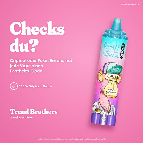 RandM Tornado 15000 Blueberry Raspberry – Checks du? 100 % Original-Ware mit Echtheits-Code bei Trend Brothers