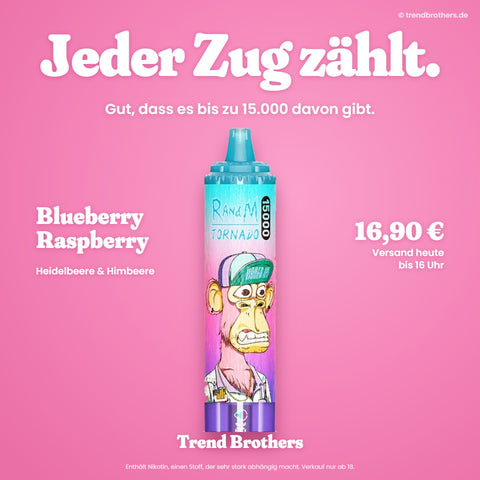 RandM Tornado 15000 Blueberry Raspberry – Jeder Zug zählt – bis zu 15.000 Züge