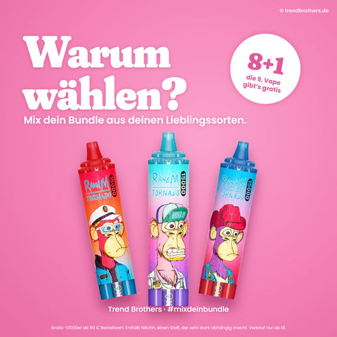 RandM Tornado 15000 Blueberry Raspberry – Mix-Bundle: 8 Sorten + 1 gratis