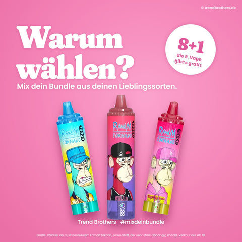 RandM Tornado 15000 Bluesour Raspberry – Mix-Bundle: 8 Sorten + 1 gratis