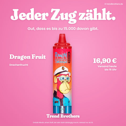RandM Tornado 15000 Dragon Fruit – Jeder Zug zählt – bis zu 15.000 Züge