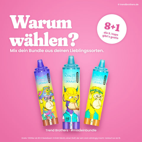 RandM Tornado 15000 Grape Ice – Mix-Bundle: 8 Sorten + 1 gratis