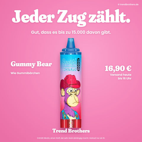 RandM Tornado 15000 Gummy Bear – Jeder Zug zählt – bis zu 15.000 Züge