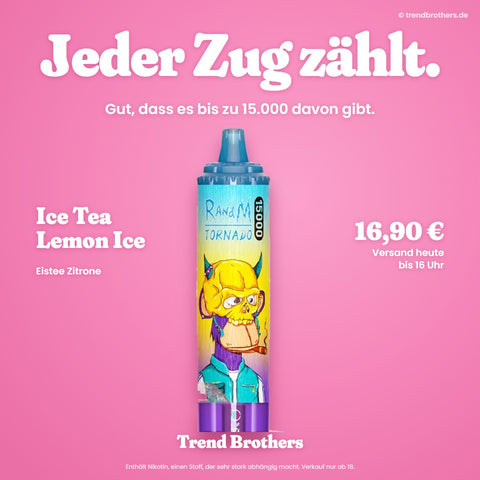 RandM Tornado 15000 Ice Tea Lemon Ice – Jeder Zug zählt – bis zu 15.000 Züge