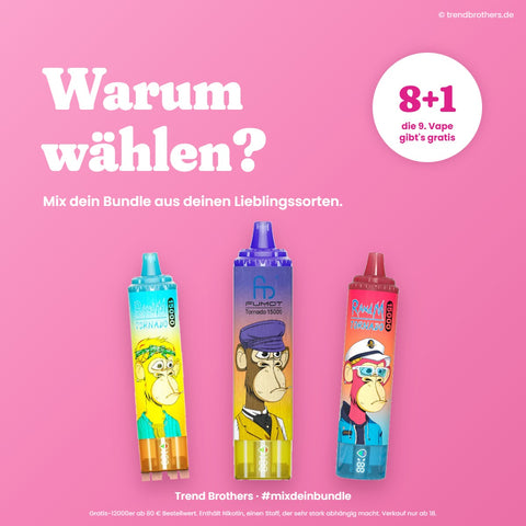 RandM Tornado 15000 Mango on Ice – Mix-Bundle: 8 Sorten + 1 gratis
