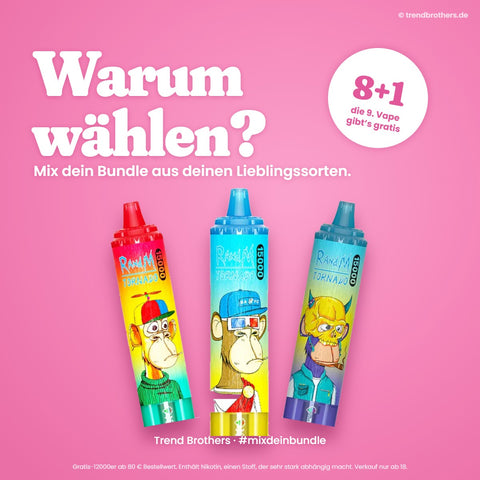 RandM Tornado 15000 Mr. Blue – Mix-Bundle: 8 Sorten + 1 gratis