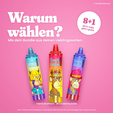 RandM Tornado 15000 Peach Ice – Mix-Bundle: 8 Sorten + 1 gratis