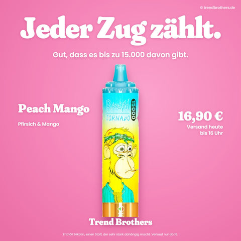 RandM Tornado 15000 Peach Mango – Jeder Zug zählt – bis zu 15.000 Züge