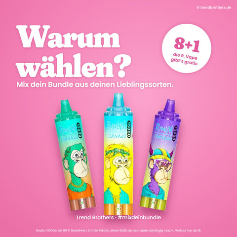 RandM Tornado 15000 Peach Mango – Mix-Bundle: 8 Sorten + 1 gratis