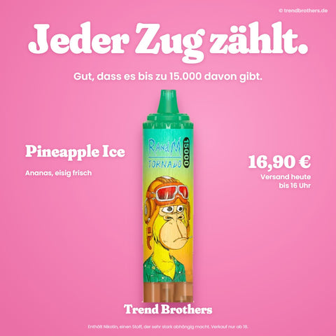 RandM Tornado 15000 Pineapple Ice – Jeder Zug zählt – bis zu 15.000 Züge