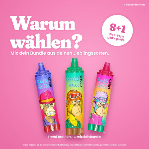 RandM Tornado 15000 Pineapple Ice – Mix-Bundle: 8 Sorten + 1 gratis