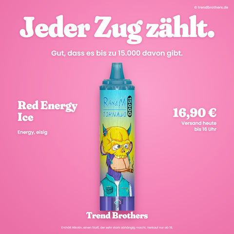RandM Tornado 15000 Red Energy Ice – Jeder Zug zählt – bis zu 15.000 Züge
