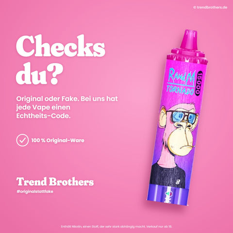 RandM Tornado 15000 Strawberry Grape – Checks du? 100 % Original-Ware mit Echtheits-Code bei Trend Brothers