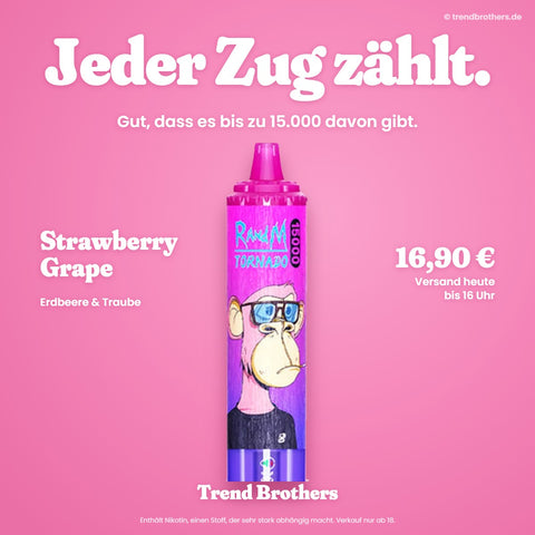RandM Tornado 15000 Strawberry Grape – Jeder Zug zählt – bis zu 15.000 Züge