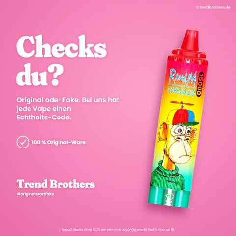 RandM Tornado 15000 Strawberry Kiwi – Checks du? 100 % Original-Ware mit Echtheits-Code bei Trend Brothers