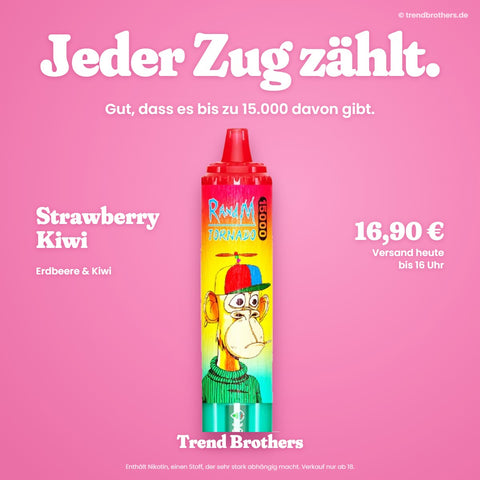 RandM Tornado 15000 Strawberry Kiwi – Jeder Zug zählt – bis zu 15.000 Züge