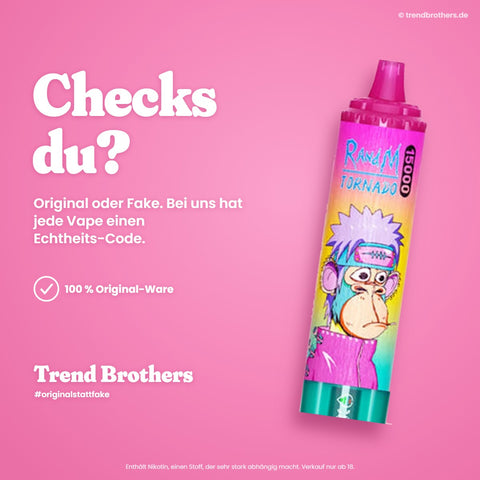 RandM Tornado 15000 Strawberry Red Bull – Checks du? 100 % Original-Ware mit Echtheits-Code bei Trend Brothers