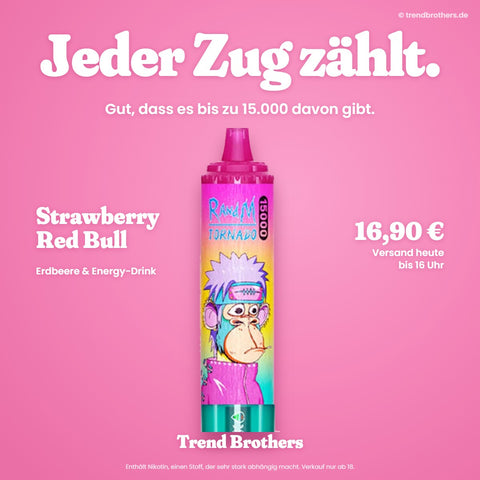 RandM Tornado 15000 Strawberry Red Bull – Jeder Zug zählt – bis zu 15.000 Züge