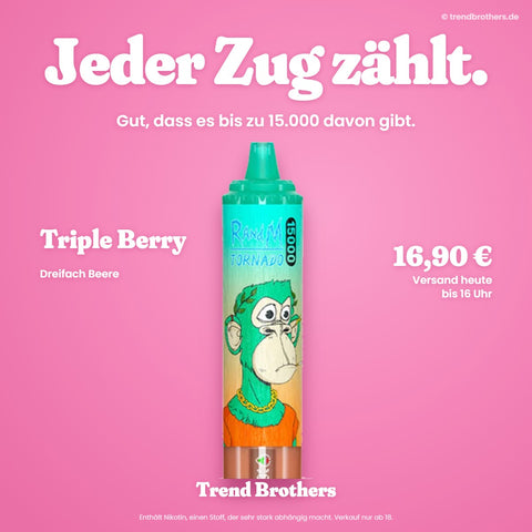 RandM Tornado 15000 Triple Berry – Jeder Zug zählt – bis zu 15.000 Züge